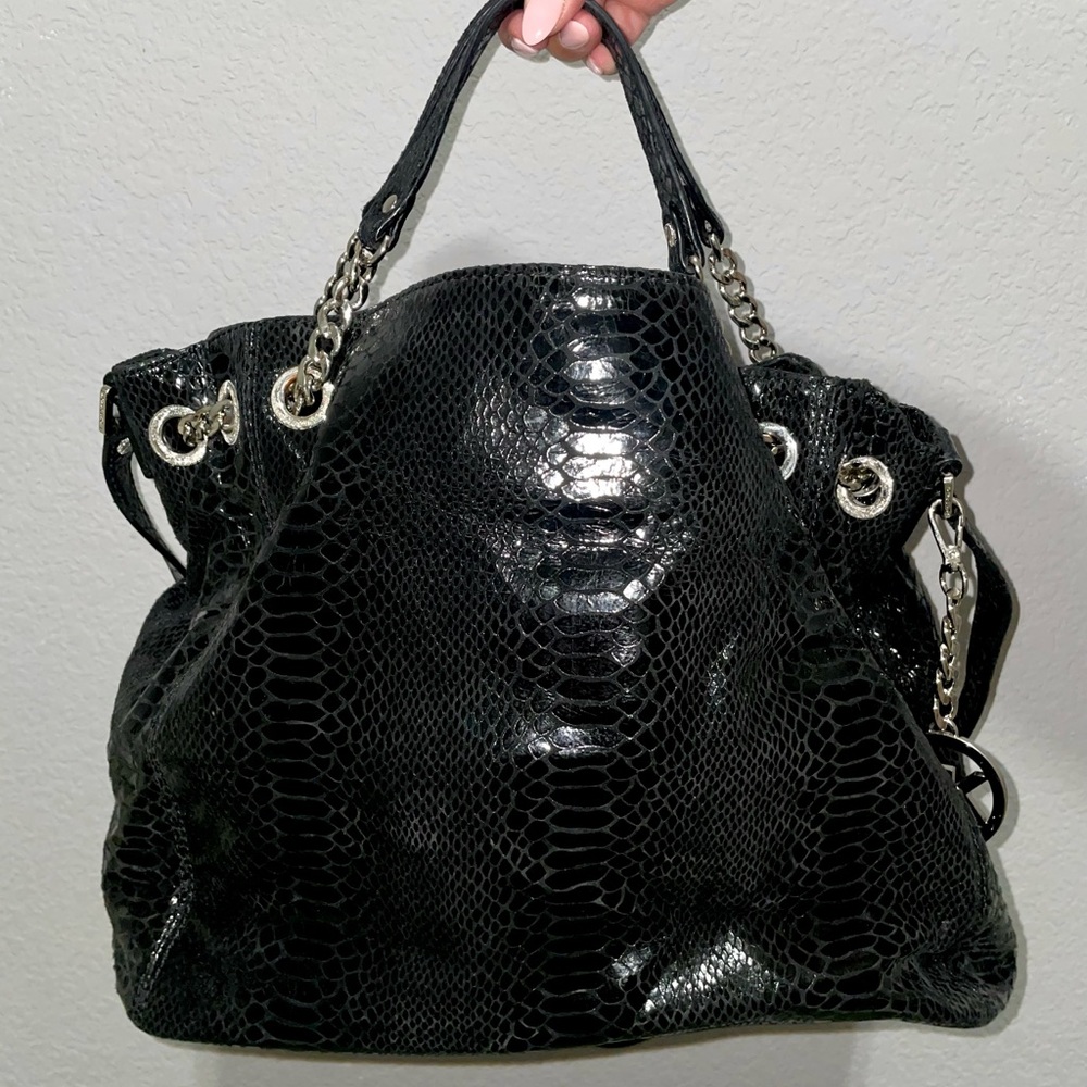 ‼️SOLD‼️Michael Kors Black Croc-Embossed Tote Bag with Chain Detail